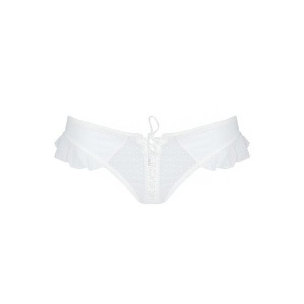Трусики в горошок, з рюшами та шнурівкою Passion FATIN THONG, white SO5343 фото