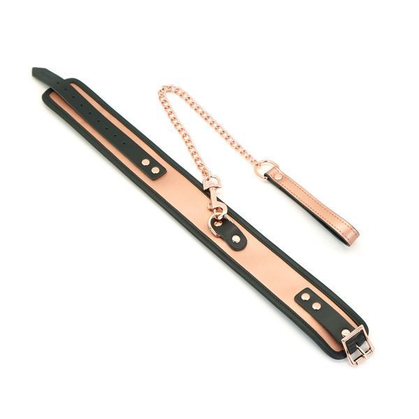 Широкий нашийник з повідцем Liebe Seele Rose Gold Memory Collar with Leash, натуральна шкіра SO9494 фото