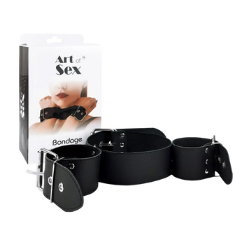 Нашийник з наручниками із натуральної шкіри Art of Sex Bondage Collar with Handcuffs SO6618 фото