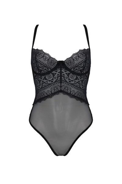 Боді Passion KERRIA BODY black, XXL XXXL, з високими вирізами та верхом балконет SX0486 фото