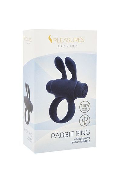 Ерекційне віброкільце S Pleasures Premium Rabbit Ring, чорне, зі знімною віброкулею та вушками SX1608 фото