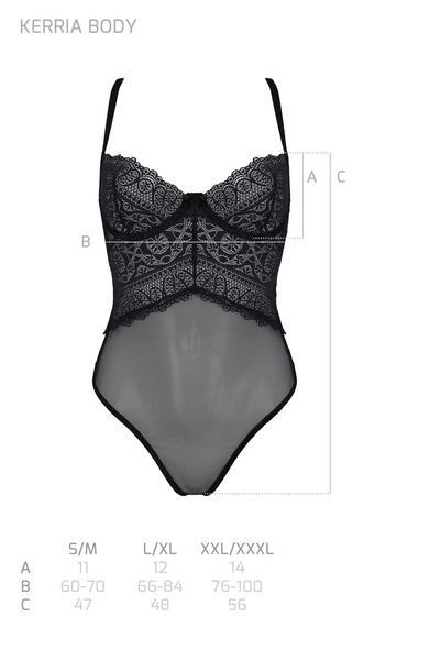 Боді Passion KERRIA BODY black, XXL XXXL, з високими вирізами та верхом балконет SX0486 фото