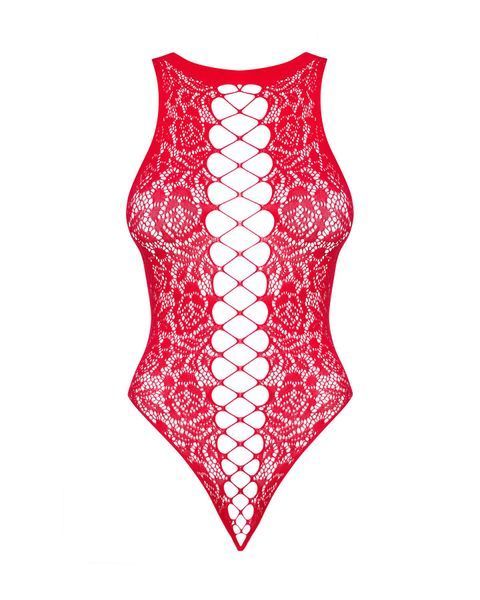 Ажурний бодістокінг із ефектом шнурівки Obsessive B120 teddy red S M SO7208 фото