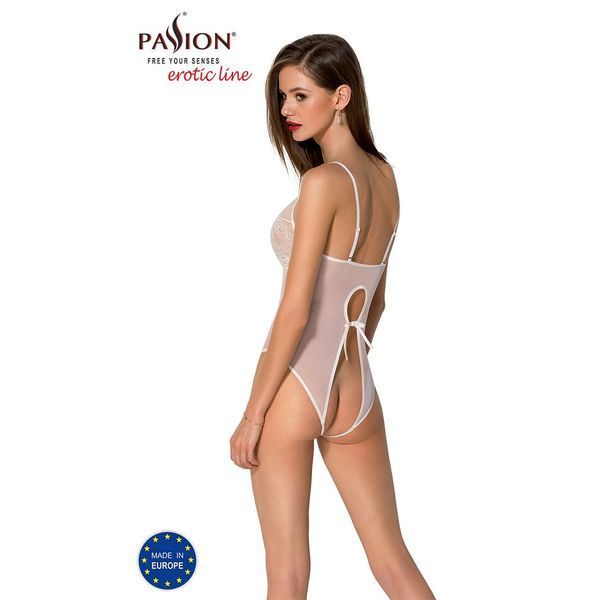 Боді з ажурним декором та відкритим кроком Passion URSULA BODY, white SO5832 фото