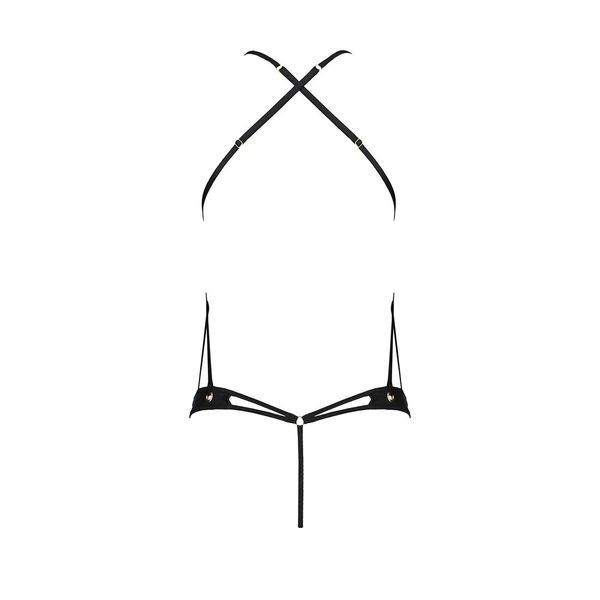 Боді з відкритим доступом Passion TASMINA BODY XXL XXXL, black, екошкіра, шнурівки, ажурні мережива SO7110 фото