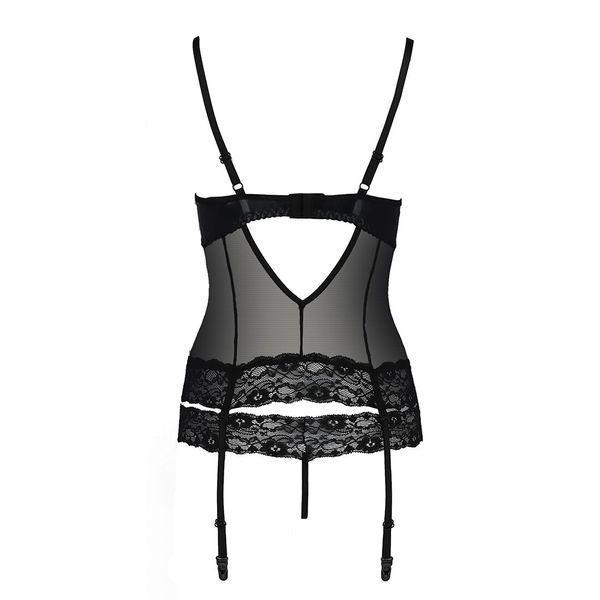 Корсет з відкритими грудьми Passion Exclusive NORTH CORSET L XL, black, пажі, трусики, шнурівка PS24005 фото