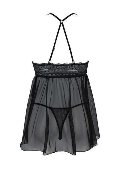 Пеньюар Passion KERRIA CHEMISE black, XXL XXXL, мереживний верх, трусики в комплекті SX0489 фото