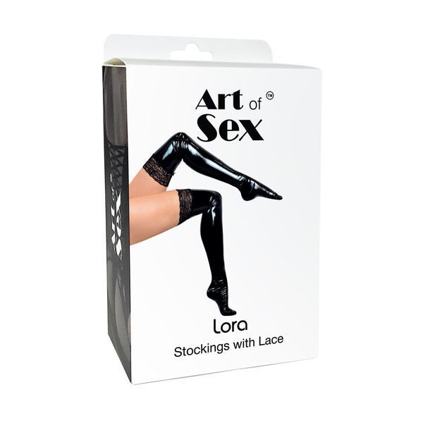 Сексуальні вінілові панчохи Art of Sex - Lora з мереживом, розмір L, колір червоний SO7347 фото