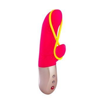 Мінівібратор-кролик зі стимулювальною стрічкою Fun Factory AMORINO pink neon yellow, стрічка знімна SX0946 фото