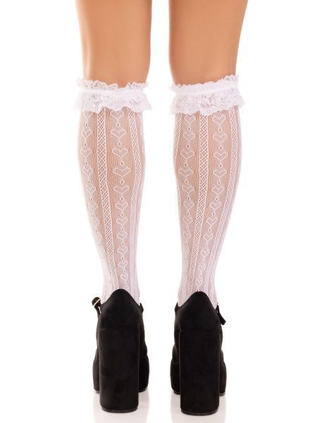 Шкарпетки ажурні з рюшами Leg Avenue Sweetheart Ruffle Cuff Knee Highs White, високі SX1049 фото