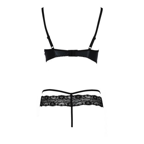 Комплект білизни Passion Exclusive NORTH SET L XL, black, ліф і трусики з елементами під латекс PS24008 фото