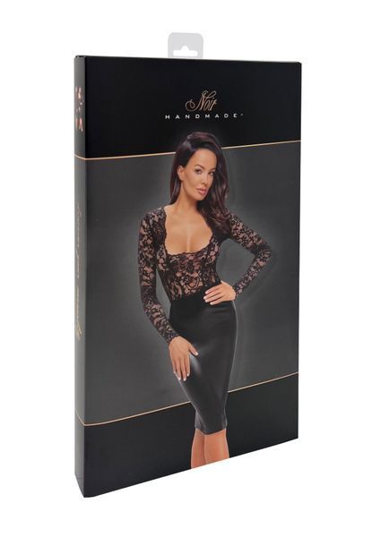 Сукня Noir Handmade F295 Euphoria, 3XL, black, мереживо, глибоке декольте, спідниця міді під латекс SX0207 фото