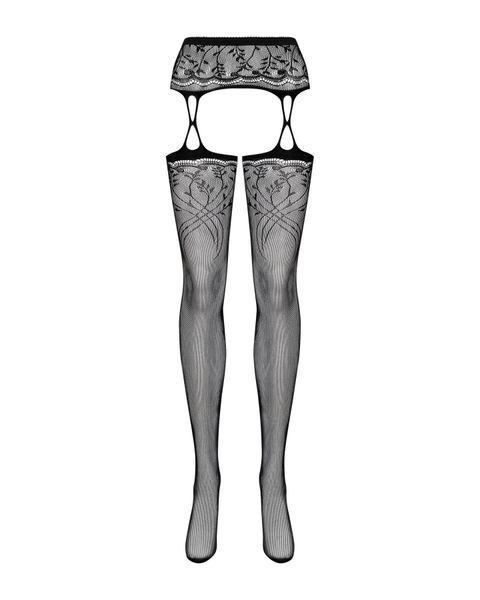 Панчохи-стокінги з рослинним малюнком Obsessive Garter stockings S206 black SO7265 фото