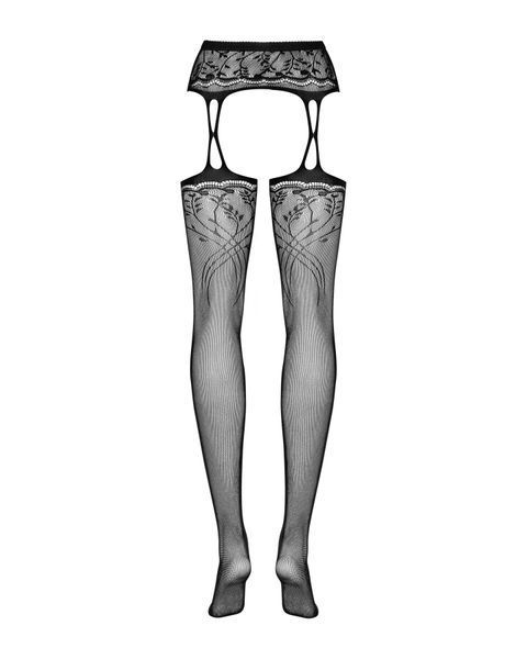 Панчохи-стокінги з рослинним малюнком Obsessive Garter stockings S206 black SO7265 фото