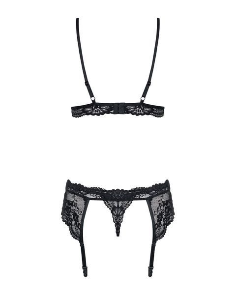 Мереживний комплект білизни Obsessive 810-SEG-1 Black L/XL, бюстгальтер, стрінги, пояс для панчох SO7163 фото