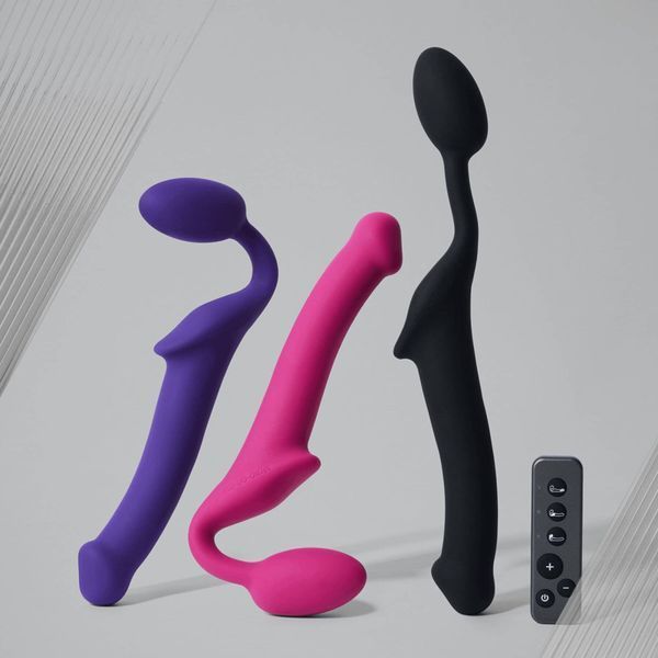 Безремінний страпон з вібрацією Strap-On-Me Vibrating Fuchsia M, діаметр 3,8 см, пульт ДК, регульований SX2571 фото