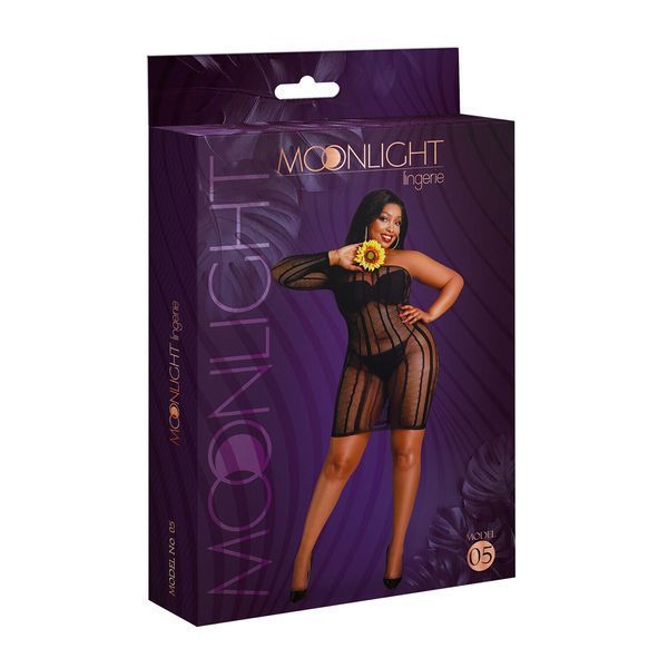 Сукня-бодістокінг Moonlight Plus Model 05 XL-XXXL Black, закрите одне плече та рукав SO8196 фото