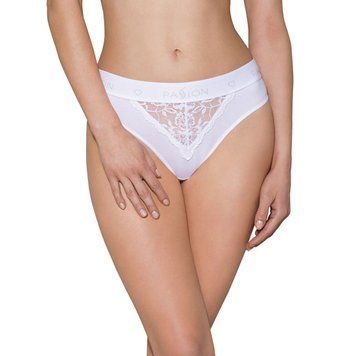 Трусики з широкою гумкою і мереживом Passion PS001 PANTIES XL, white SO4173 фото