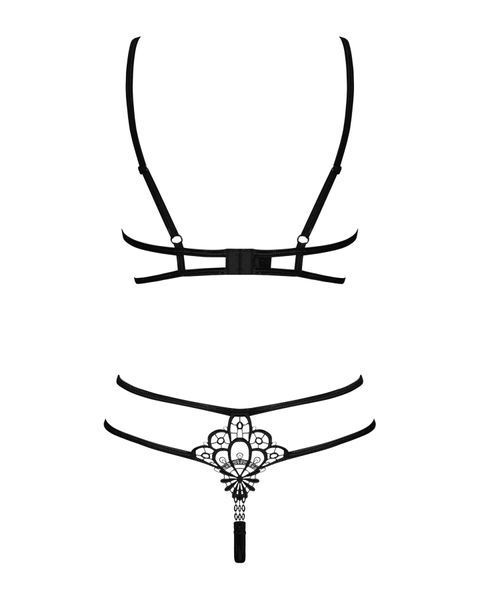 Еротичний комплект зі стреп Obsessive Badossa 2-pcs set L XL, чорний, з доступом, бюстгальтер, стрін SO7217 фото