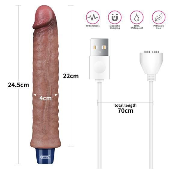 Фалоімітатор з вібрацією LoveToy Real Softee Rechargeable Silicone Vibrating Dildo 9.5" 6452LV430222 фото