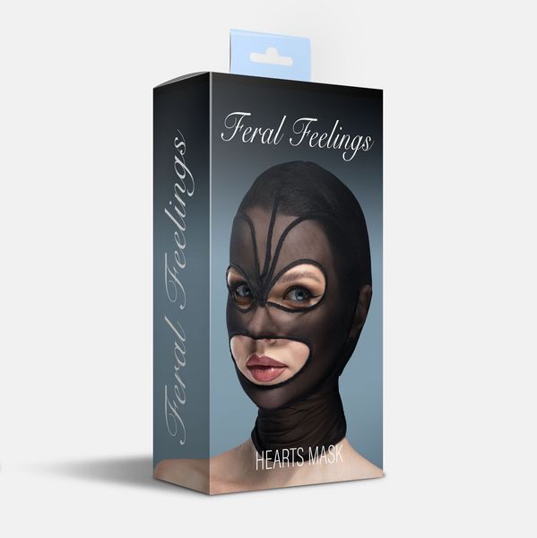 Маска серце сітка з відкритим ротом та очима Feral Feelings - Hearts Mask Black Black SO9322 фото