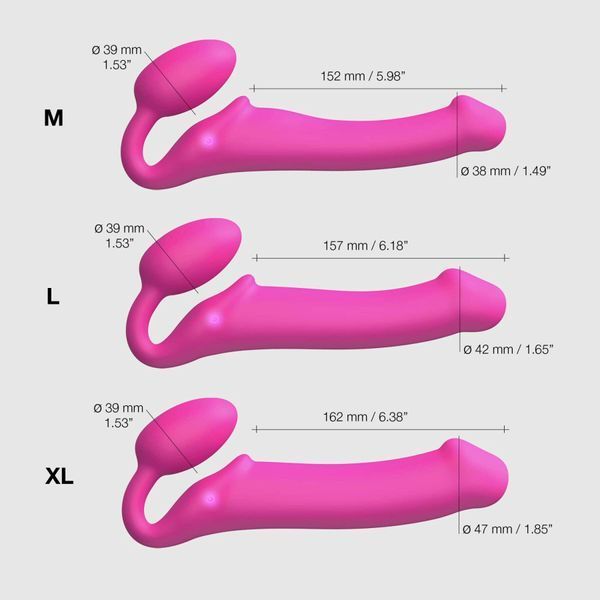 Безремінний страпон з вібрацією Strap-On-Me Vibrating Fuchsia L, діаметр 3,7см, пульт ДК, регульований SX2572 фото