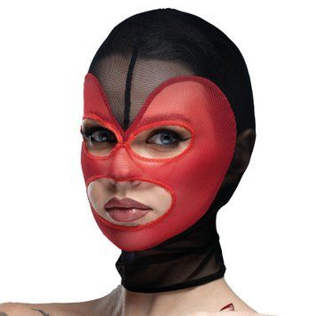 Маска серце сітка з відкритим ротом та очима Feral Feelings - Hearts Mask Black Red SO9323 фото