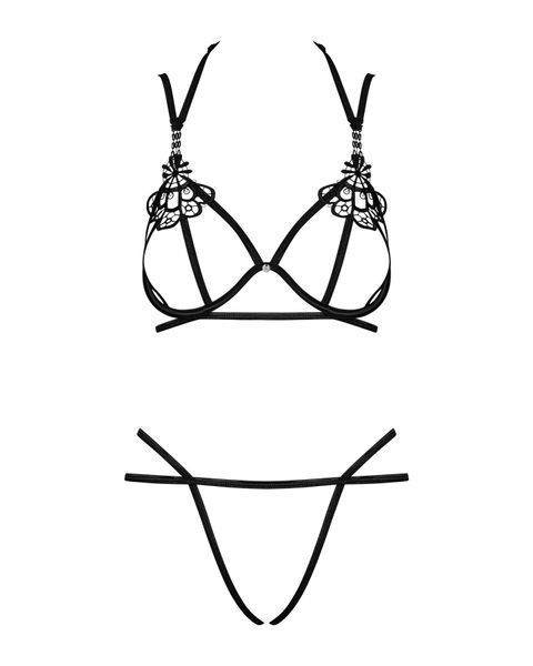 Еротичний комплект зі стреп Obsessive Badossa 2-pcs set L XL, чорний, з доступом, бюстгальтер, стрін SO7218 фото