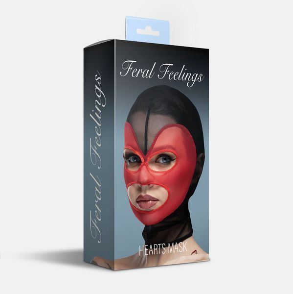 Маска серце сітка з відкритим ротом та очима Feral Feelings - Hearts Mask Black Red SO9323 фото