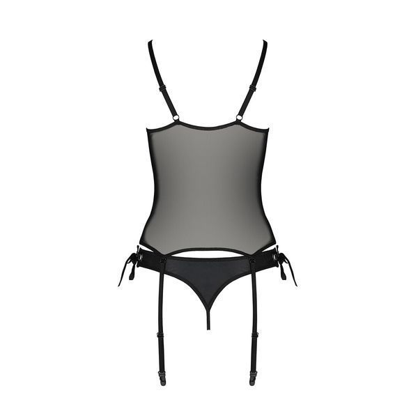 Корсет зі шнурівкою Passion NESSY CORSET XXL XXXL black, стрінги з відкритим доступом, пажі для панч SO8455 фото