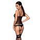 Корсет зі шнурівкою Passion NESSY CORSET XXL XXXL black, стрінги з відкритим доступом, пажі для панч SO8455 фото 2