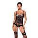 Корсет зі шнурівкою Passion NESSY CORSET XXL XXXL black, стрінги з відкритим доступом, пажі для панч SO8455 фото 1