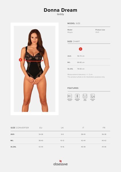Мереживне боді Obsessive Donna Dream crotchless teddy, відкритий доступ, Black SO8633 фото