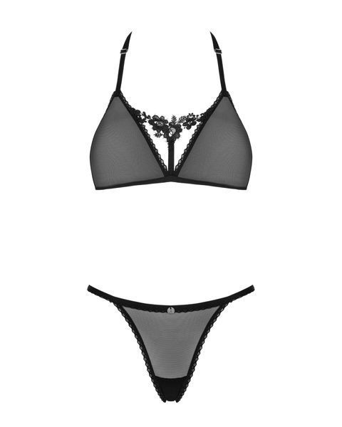 Напівпрозорий комплект Obsessive Celia Noir 2-pcs set XL 2XL, бюстгальтер, стрінги SO7865 фото