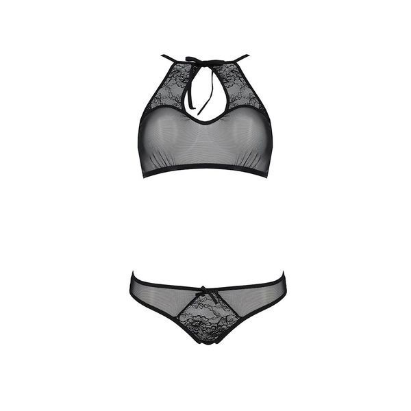 Комплект: бра, трусики з ажурним декором та відкритим кроком Passion URSULA SET, black SO5842 фото