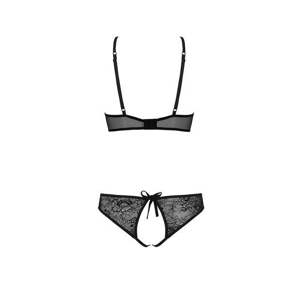 Комплект: бра, трусики з ажурним декором та відкритим кроком Passion URSULA SET, black SO5842 фото