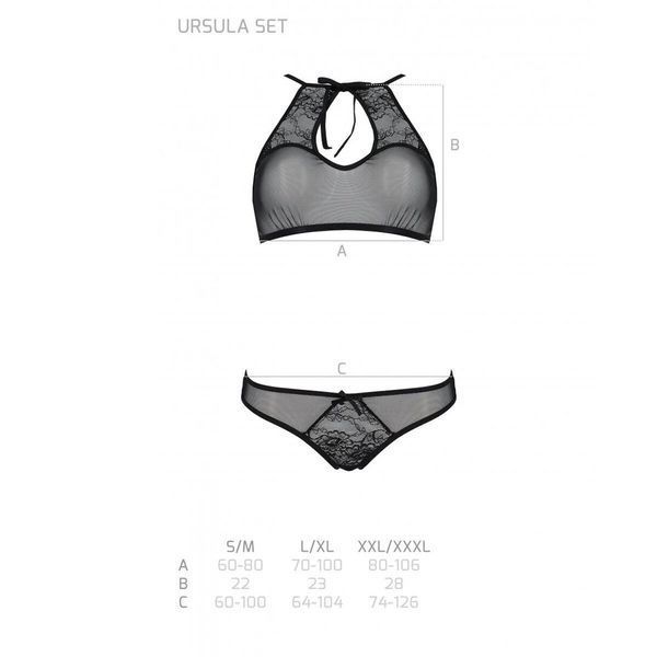 Комплект: бра, трусики з ажурним декором та відкритим кроком Passion URSULA SET, black SO5842 фото