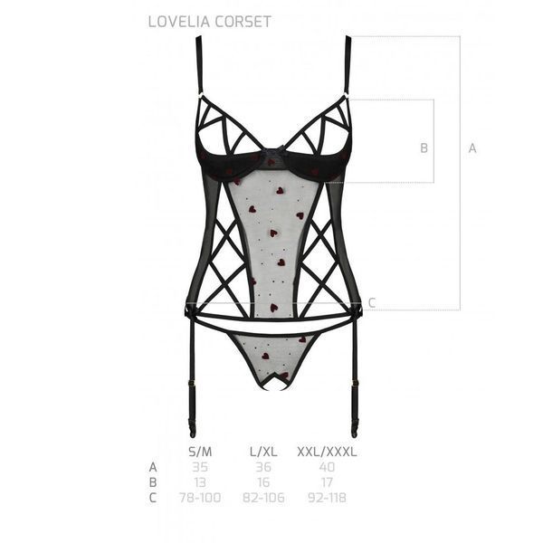 Корсет з підв'язками, стрінги Passion LOVELIA CORSET L XL, black SO4766 фото