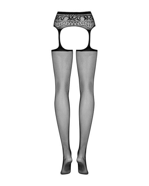 Сітчасті панчохи-стокінги з мереживним поясом Obsessive Garter stockings S307 XL XXL, чорні, імітаці SO7270 фото