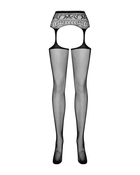 Сітчасті панчохи-стокінги з мереживним поясом Obsessive Garter stockings S307 XL XXL, чорні, імітаці SO7270 фото