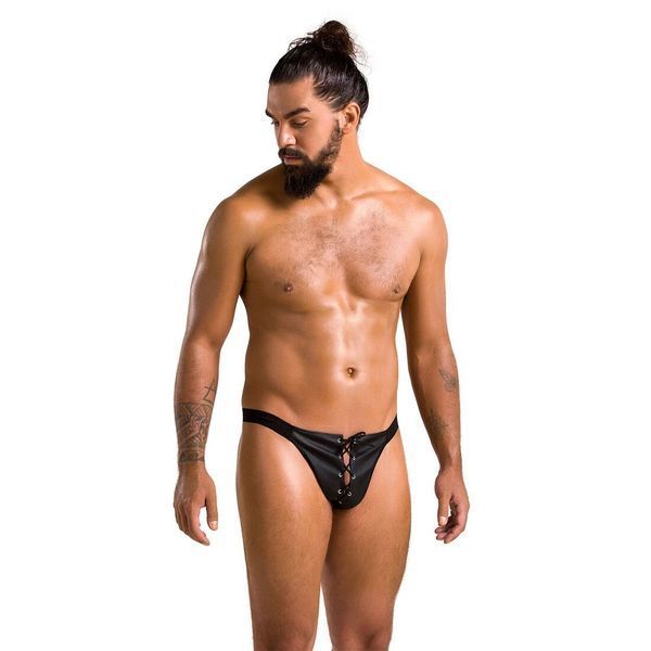 Чоловічі сліпи на шнурівці Passion 044 SLIP BEN XXL XXXL Black, екошкіра, люверси SO7604 фото