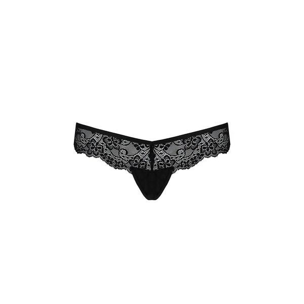 Мереживні трусики-танга з атласним бантиком Passion NAJA THONG, black SO5365 фото