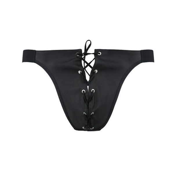 Чоловічі сліпи на шнурівці Passion 044 SLIP BEN XXL XXXL Black, екошкіра, люверси SO7604 фото