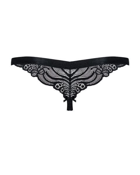 Мереживні танги з доступом Obsessive 828-THC-1 crotchless thong L XL, чорні SO7173 фото