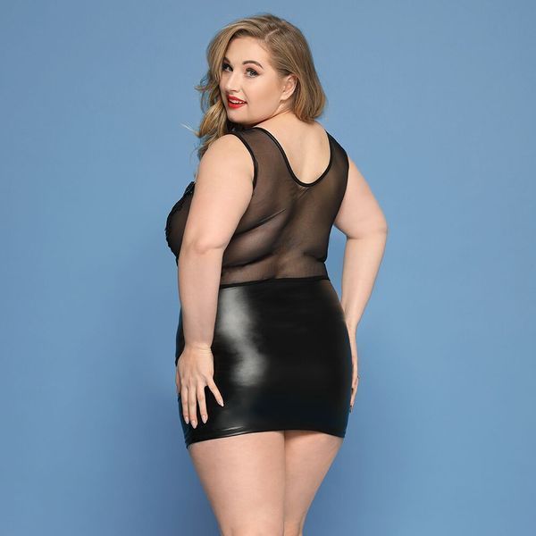 Елегантна сукня JSY &laquo;Леді Софія&raquo; Plus Size, black, дрібна сітка, вишивка, екошкіра SO8386 фото