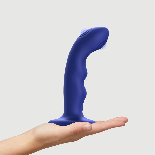 Насадка для страпона з подвійною точковою пульсацією Strap-On-Me TAPPING DILDO WAVE &ndash; NIGHT BLUE, М SO9621 фото