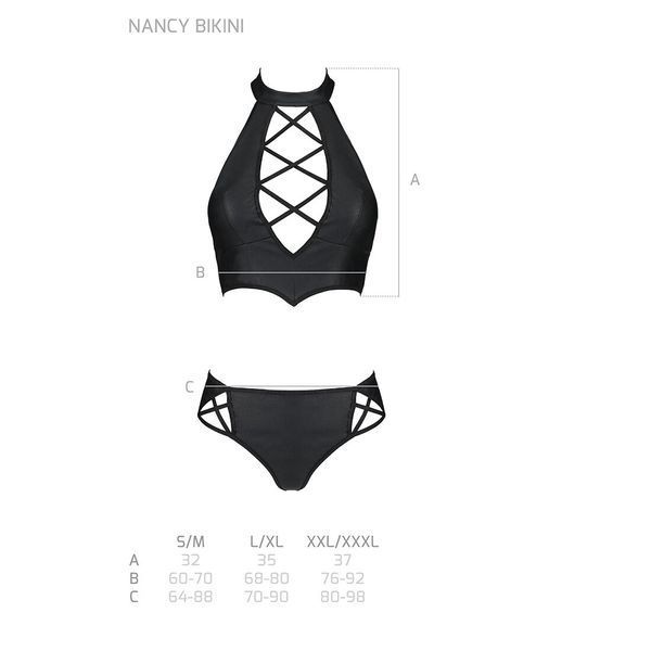 Комплект з еко-шкіри Passion NANACY BIKINI, black, бра та трусики з імітацією шнурівки SO5368 фото