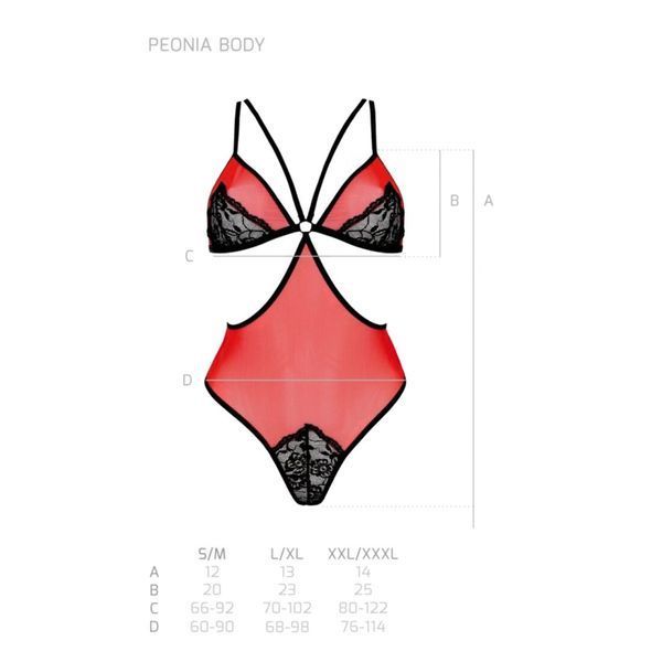 Напівпрозоре боді з мереживом Passion PEONIA BODY XXL XXXL red SO8461 фото
