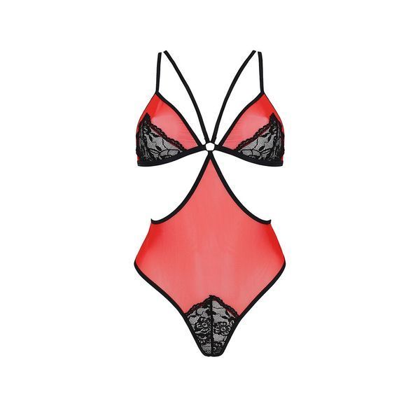 Напівпрозоре боді з мереживом Passion PEONIA BODY XXL XXXL red SO8461 фото