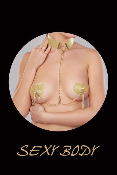 Пестис-сердечка з пензликами та чокером JSY Nipple Sticker RT236114 Golden SX3758 фото